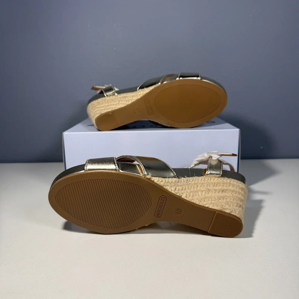 Aerosoles‎ Pastel Womens Soft Gold Metallic Espadrille Wedge Sandals 10M